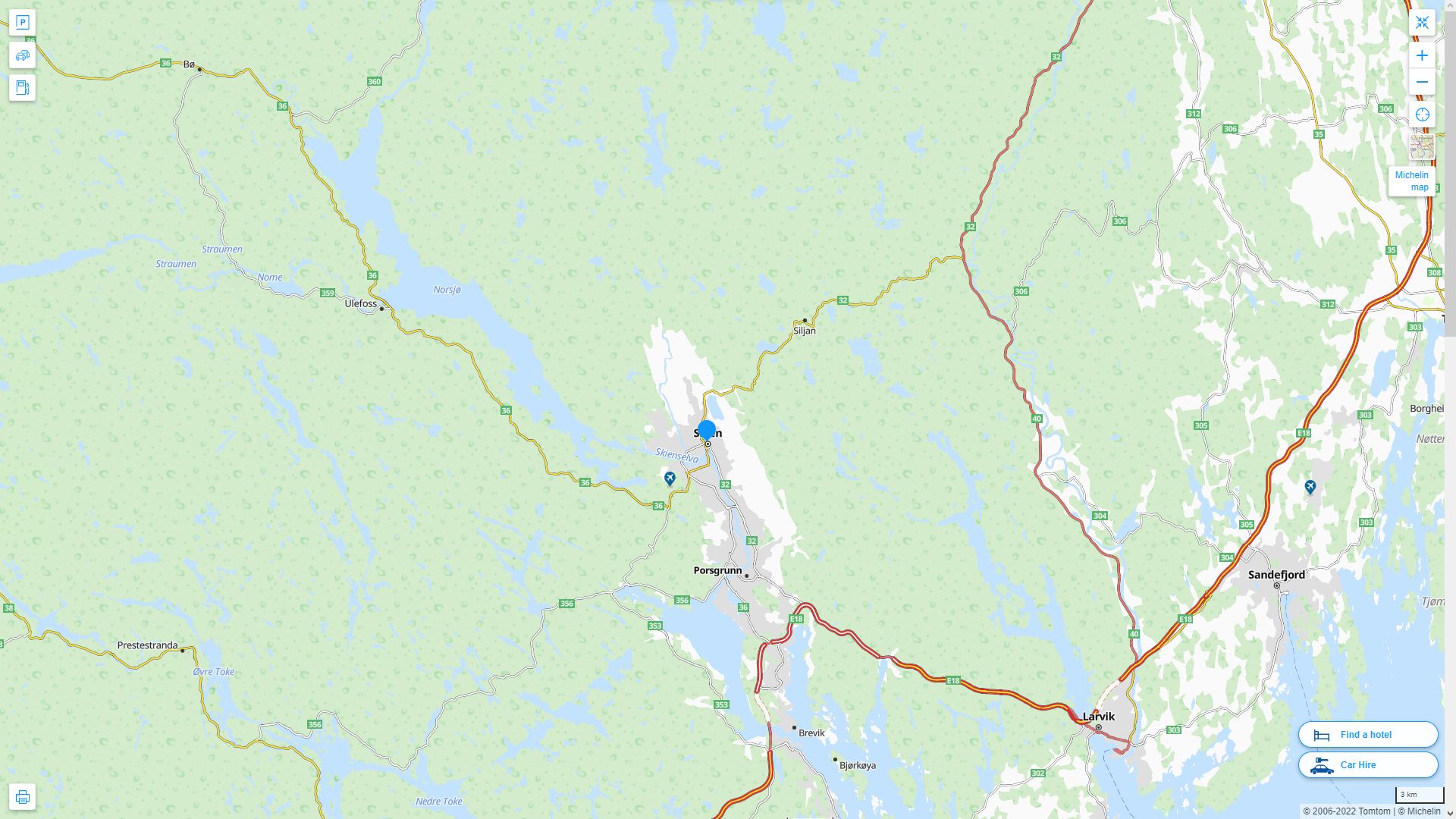 Skien Highway and Road Map